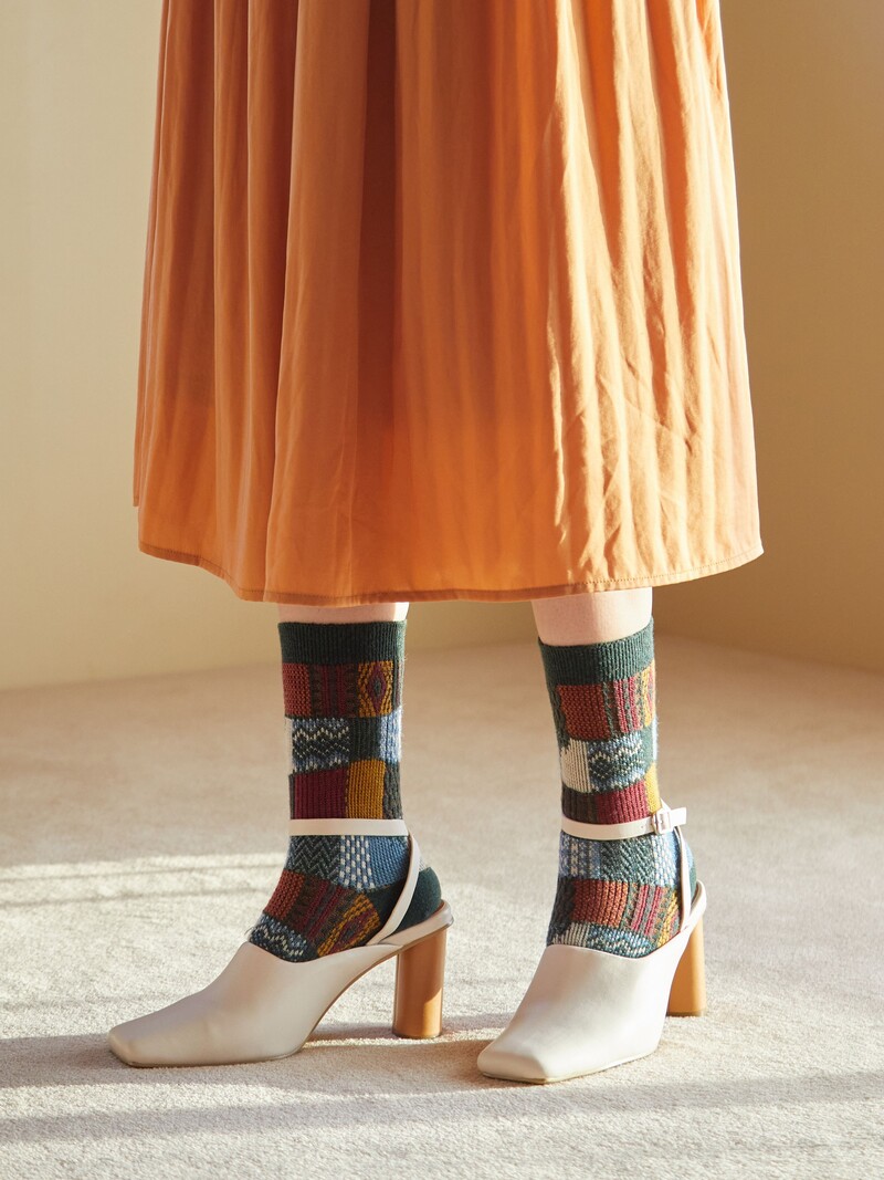 Wool Jacquard Patchwork Crew Socks