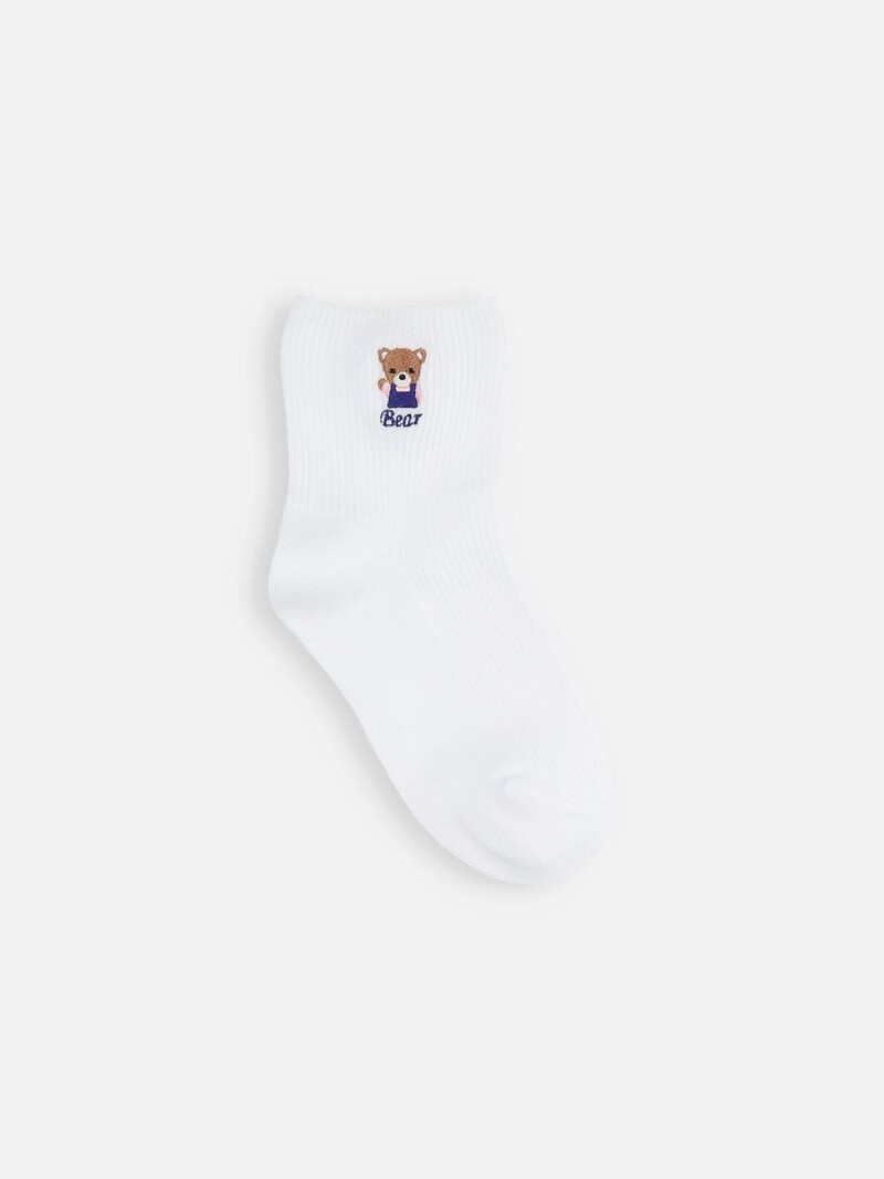 Gerippte Socken mit Bärenstickerei für Kinder, 11–13 cm