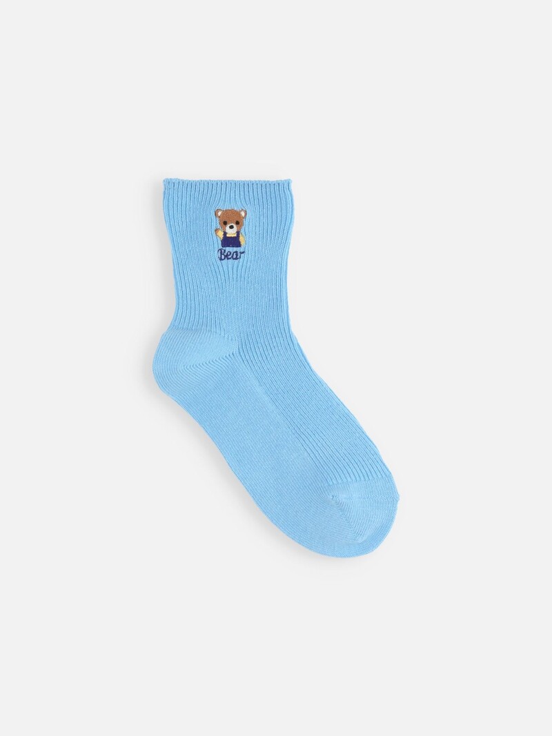 Gerippte Socken mit Bärenstickerei für Kinder, 11–13 cm