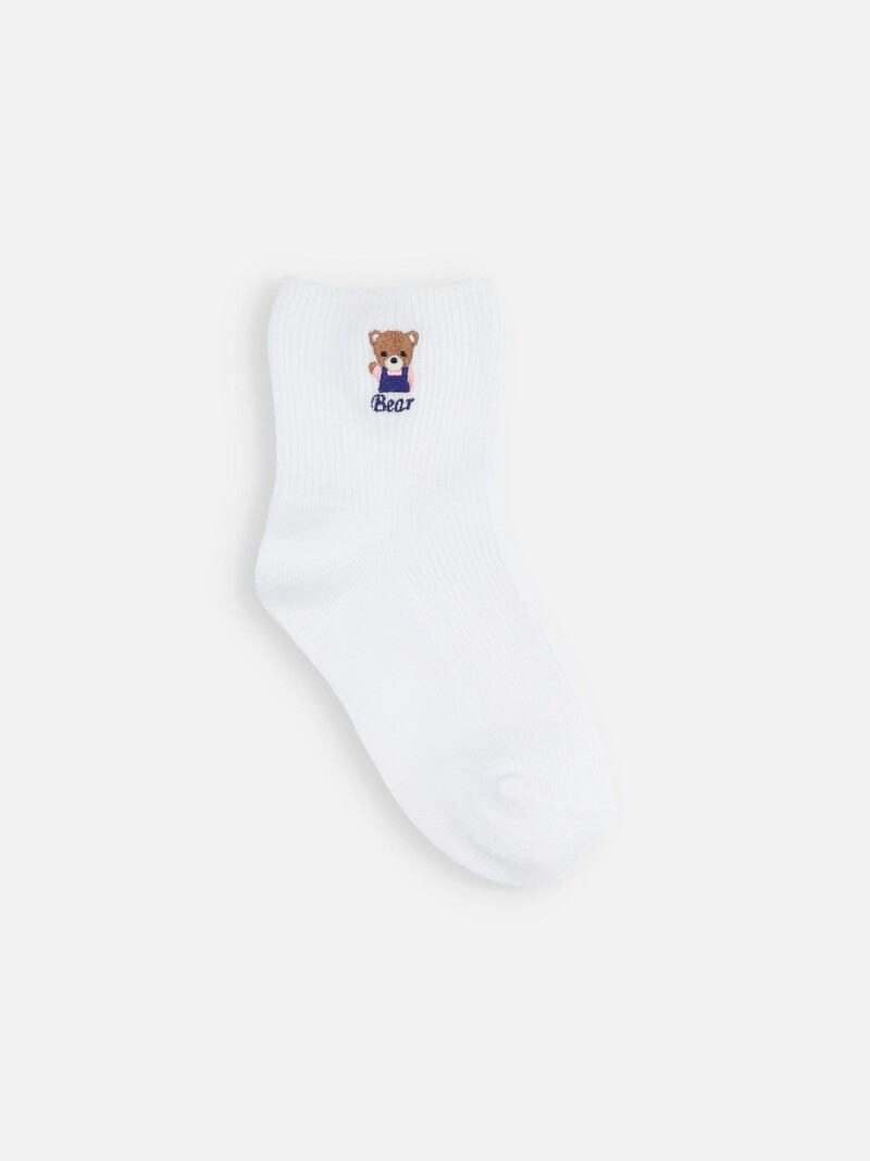 Gerippte Socken mit Bärenstickerei für Kinder, 11–13 cm