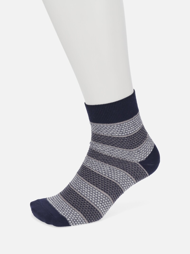 Wide Stripe Cotton/Linen Short Socks