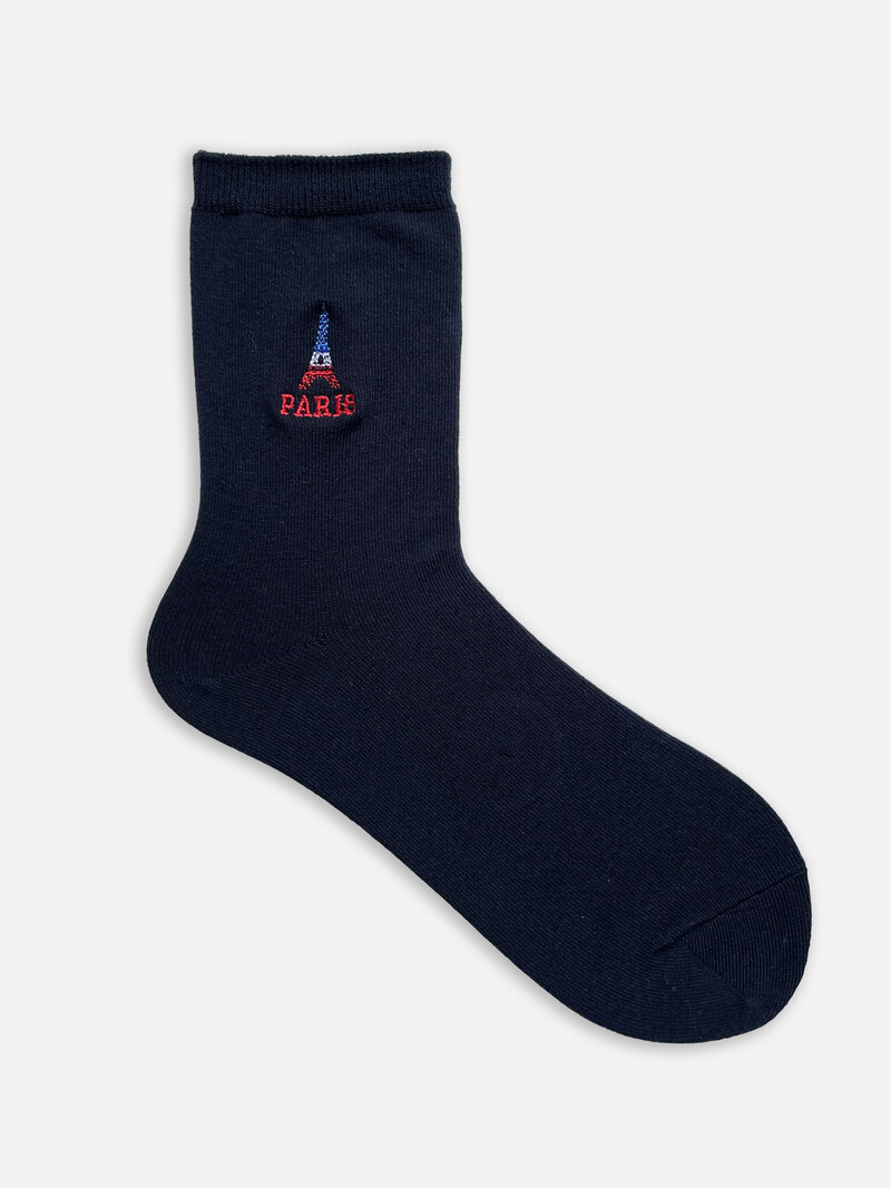 Plain Crew Socks - Eiffel Tower Embroidery