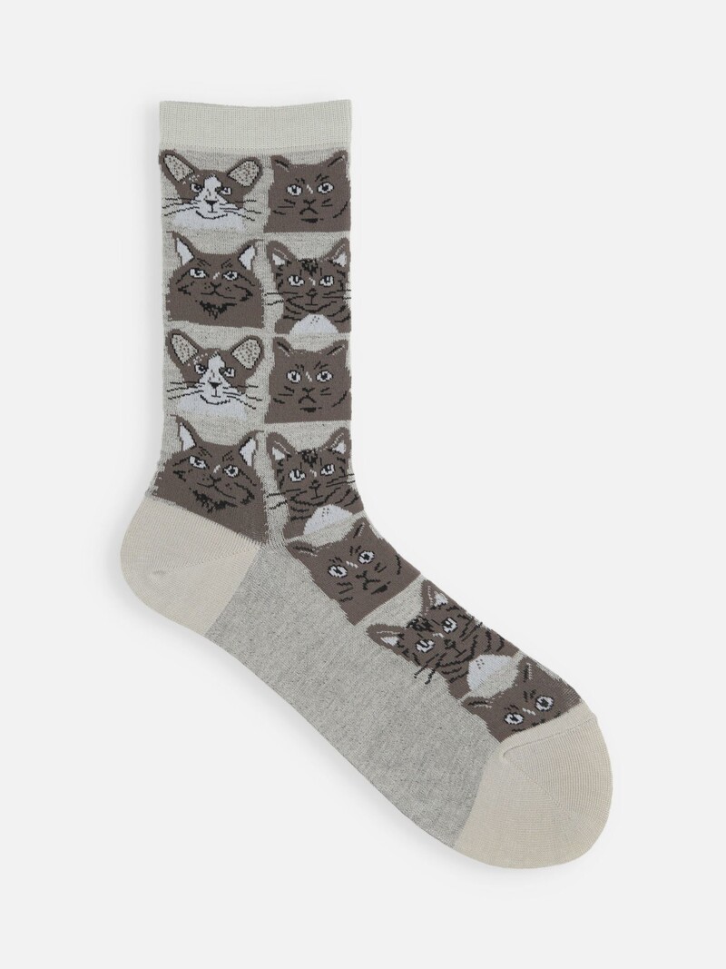 Crew sokken met kattengezichtpatroon