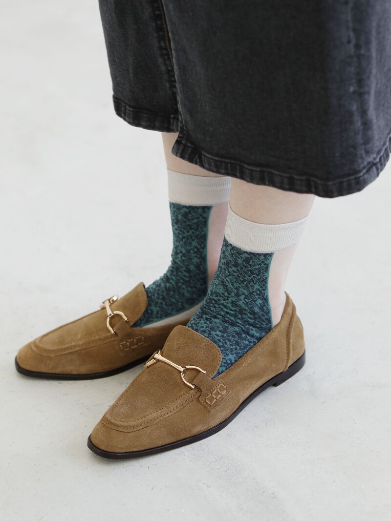 Sheer Panel Front Pattern Low Crew Socks