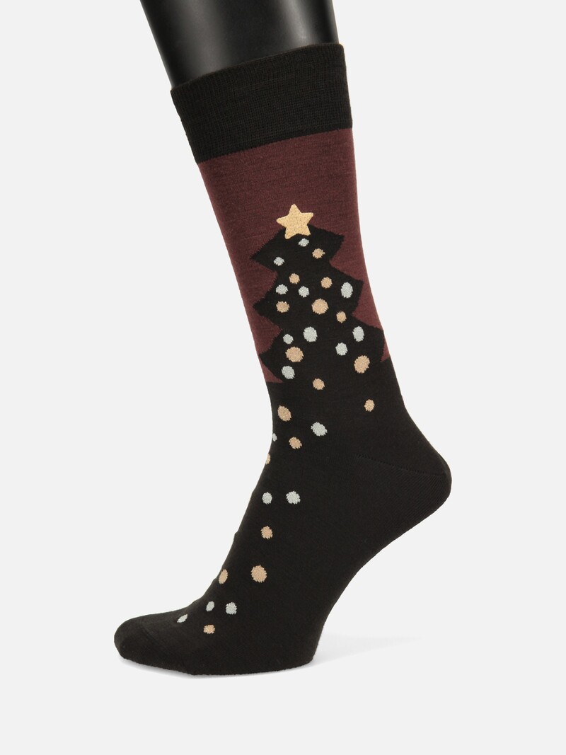 Wadenlange Socken mit Weihnachtsbaummuster