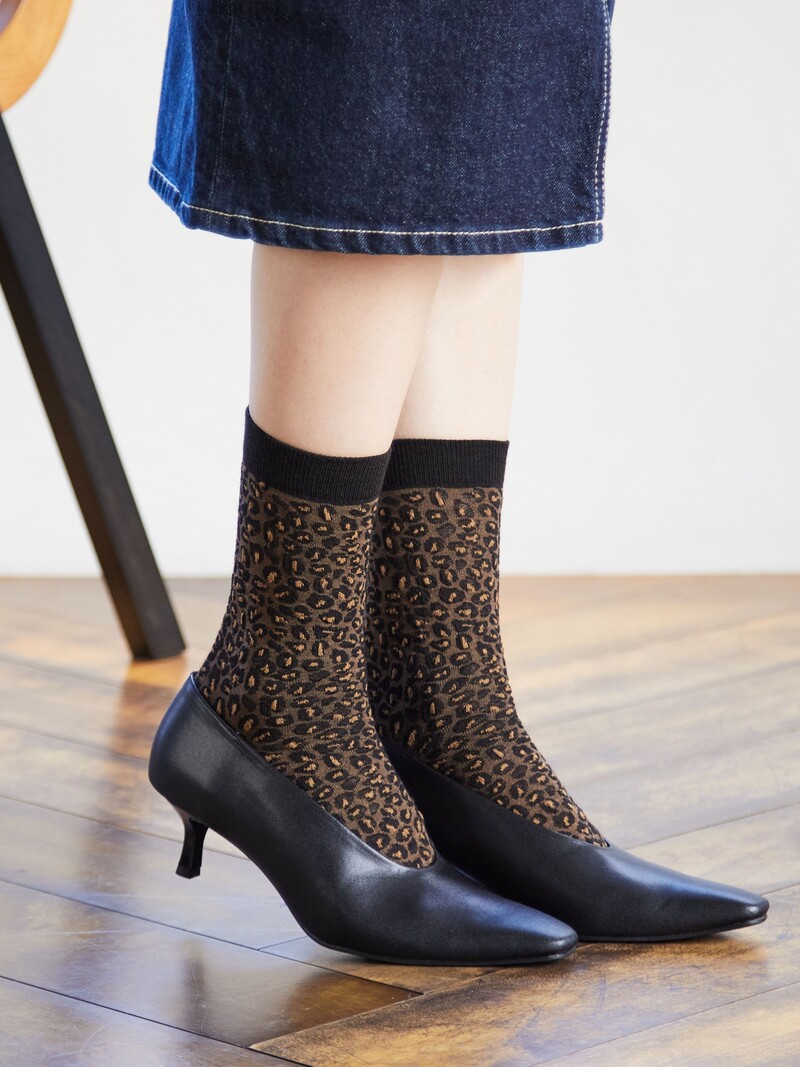 Crew-Socken aus Wolle mit Leopardenmuster