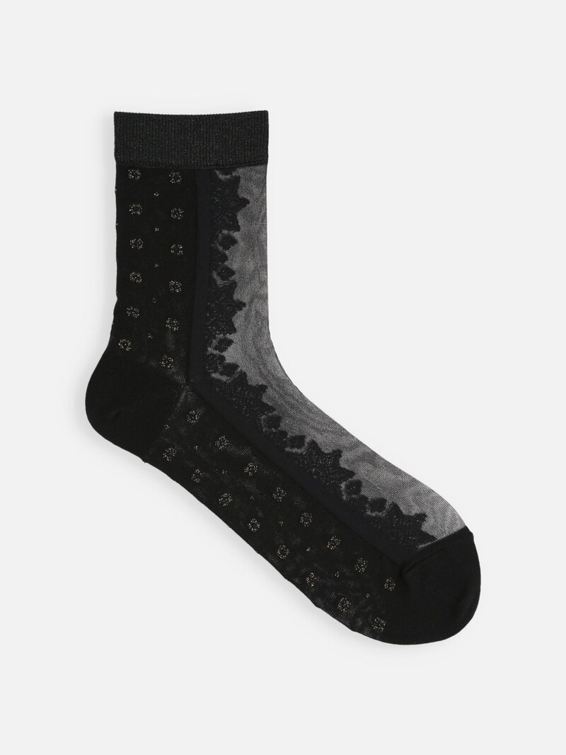 Front Black Sheer Low Crew Socks