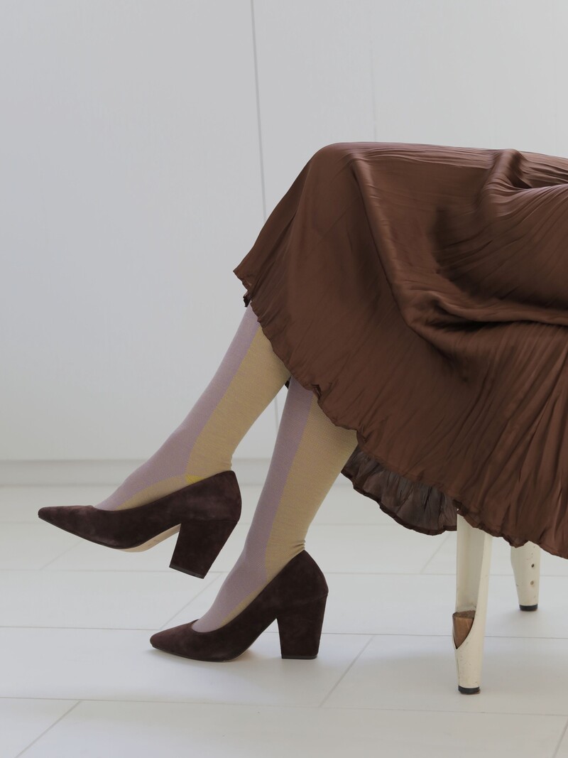 Tweed tweekleurige wol/katoenen hoge sokken