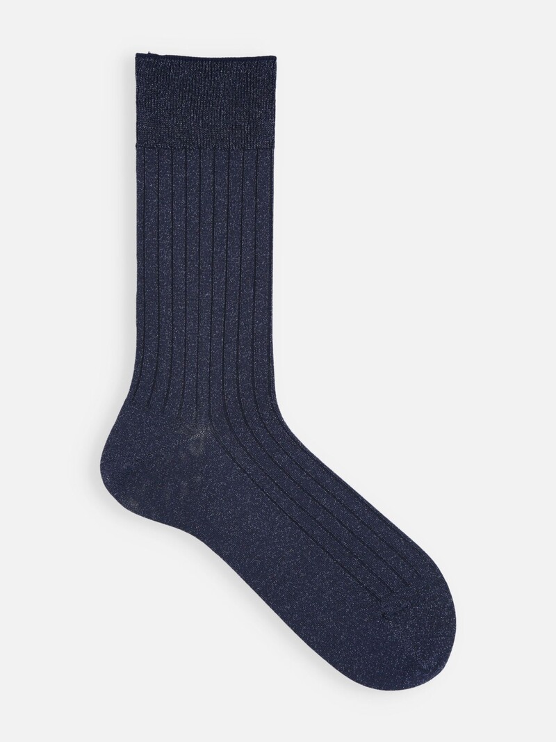 Fine Lamé Ribbed Mid-Calf Socks