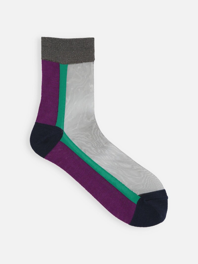 Wool/Sheer Panel Low Crew Socks