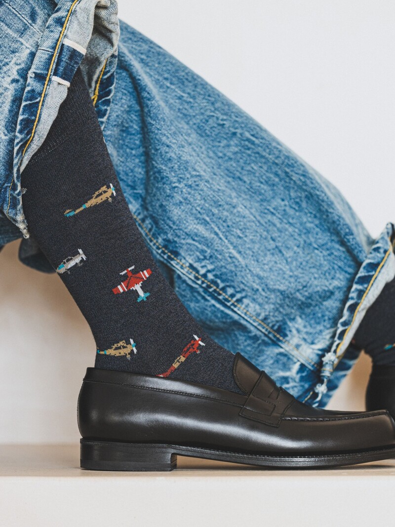 Airplane Pattern Crew Socks M