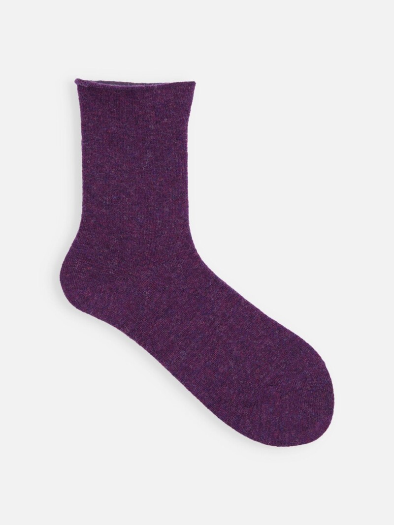 Lambswool Roll Top Plain Low Crew Socks