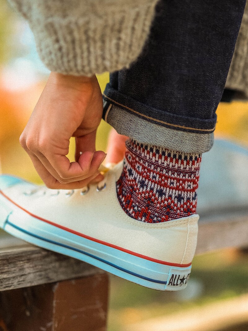 Wool Jacquard Fair Isle Short Socks M