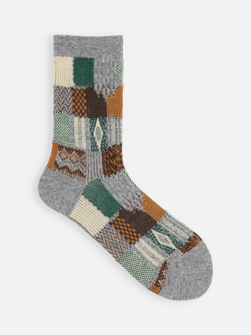 Crew-Socken aus Woll-Jacquard-Patchwork