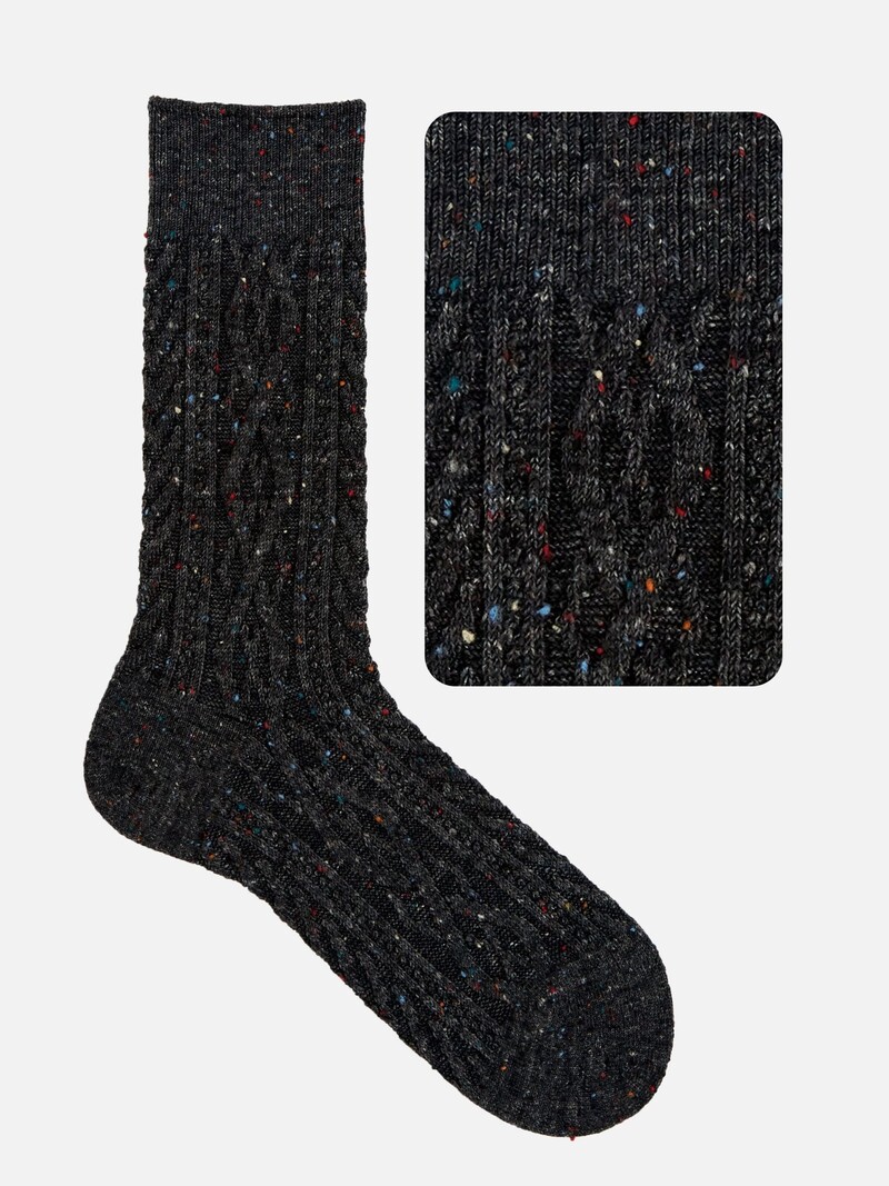 Cable Knit Flecked Mid-Calf Socks M