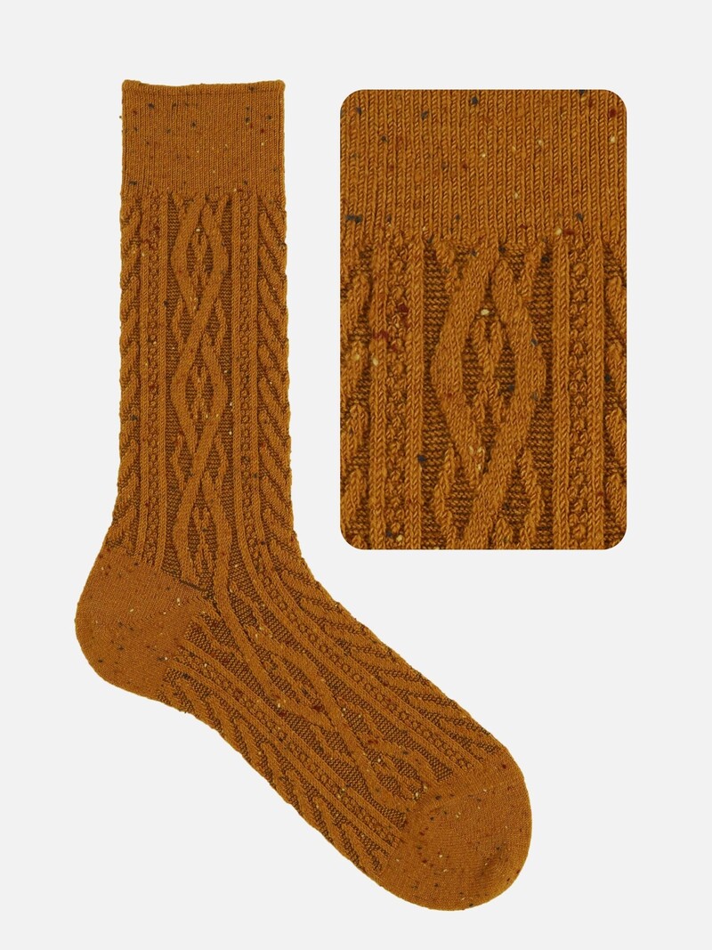 Gesprenkelte Wadensocken mit Zopfmuster M