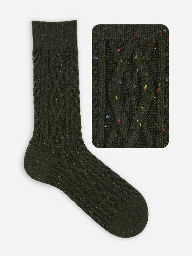 Cable Knit Flecked Mid-Calf Socks M