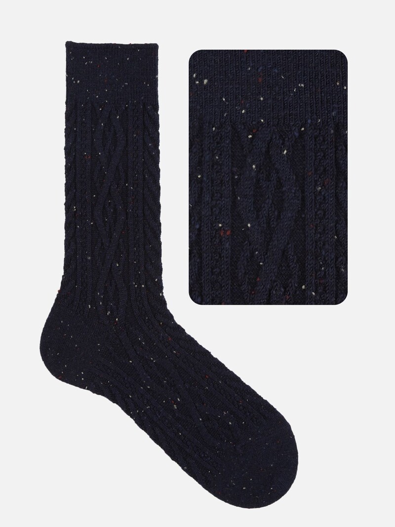 Gesprenkelte Wadensocken mit Zopfmuster M