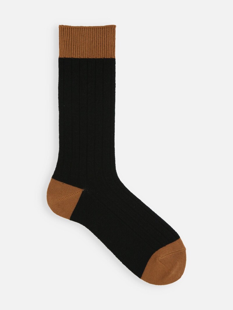 Gerippte zweifarbige Socken aus Merinowolle/Baumwolle