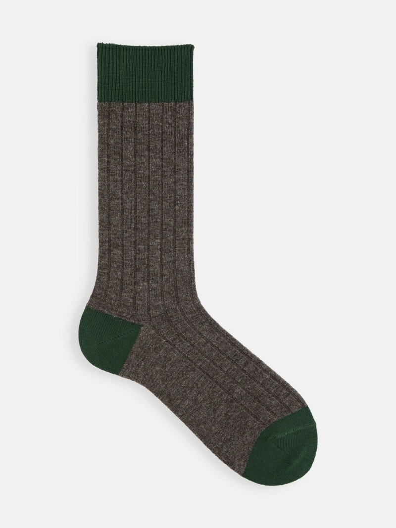 Gerippte zweifarbige Socken aus Merinowolle/Baumwolle