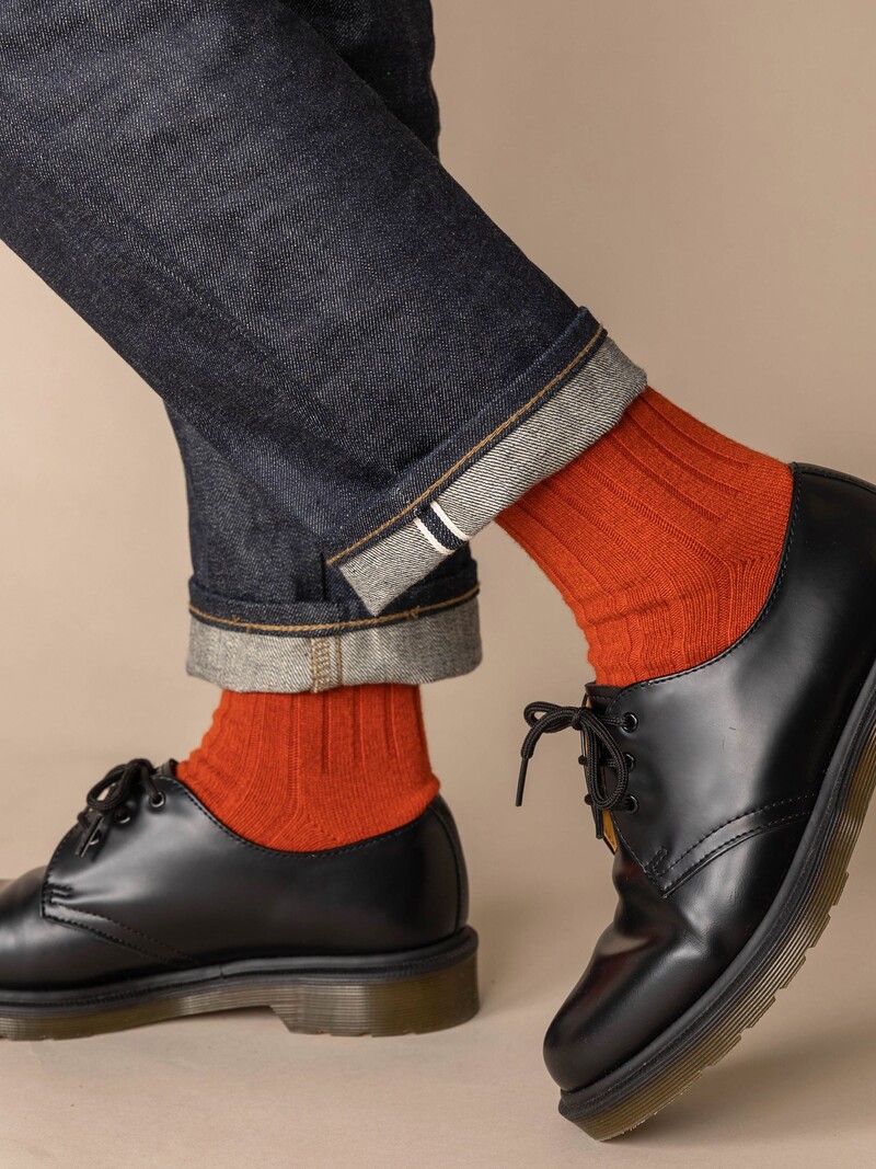 Gerippte kurze Socken aus Premium-Merinowolle M