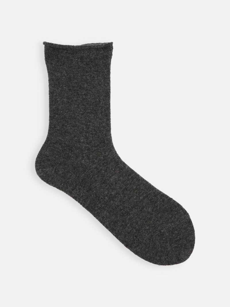 Lambswool Roll Top Plain Low Crew Socks