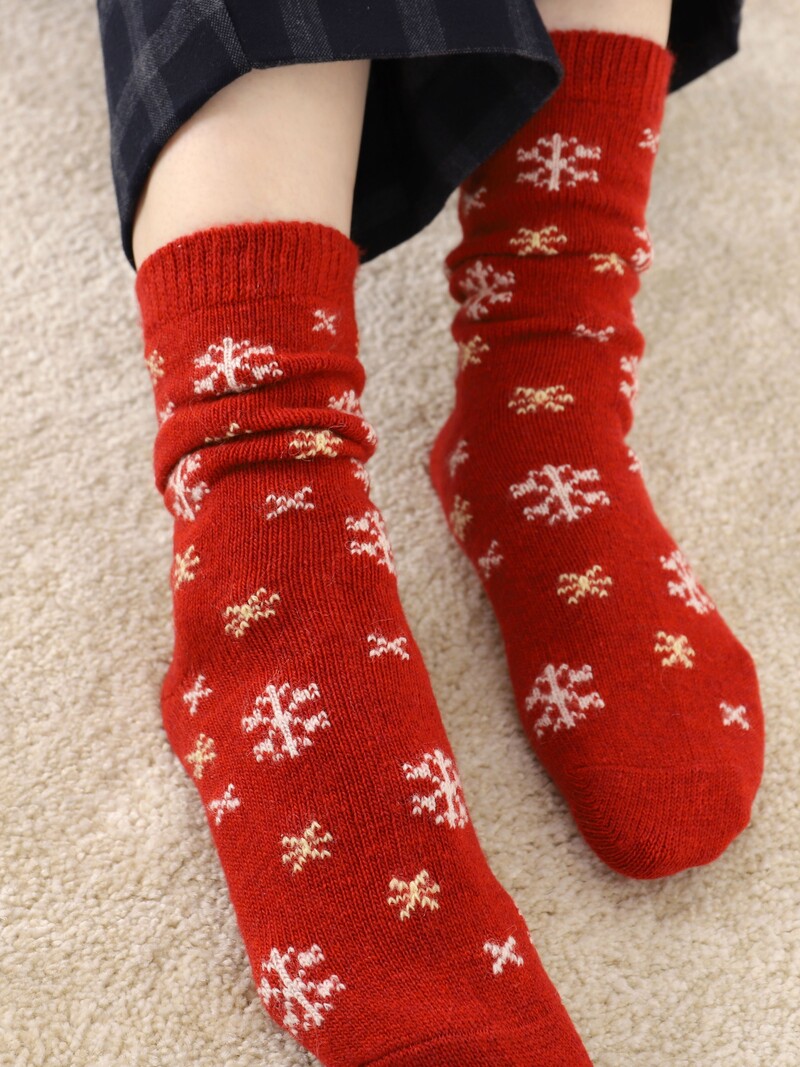 Wool/Cashmere Snowflake Crew Socks