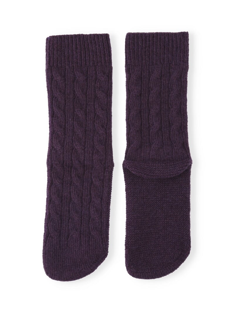 Bed Socken aus Lammwolle mit Zopfmuster