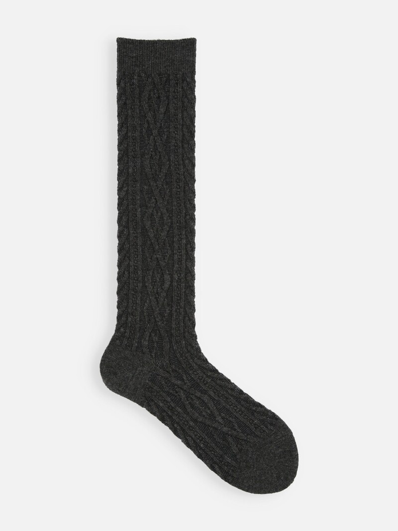 Wool Diamond Cable Knee High Socks