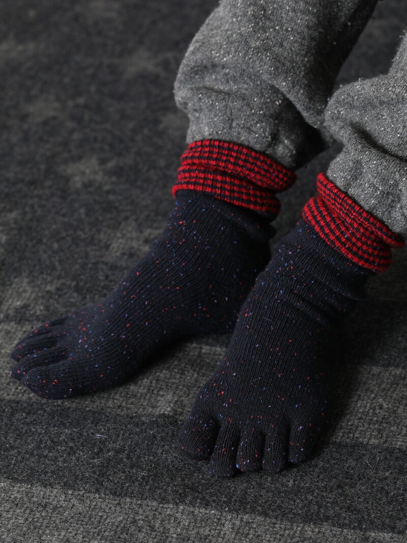Wool Striped Top Toe Crew Socks - TABIO FRANCE