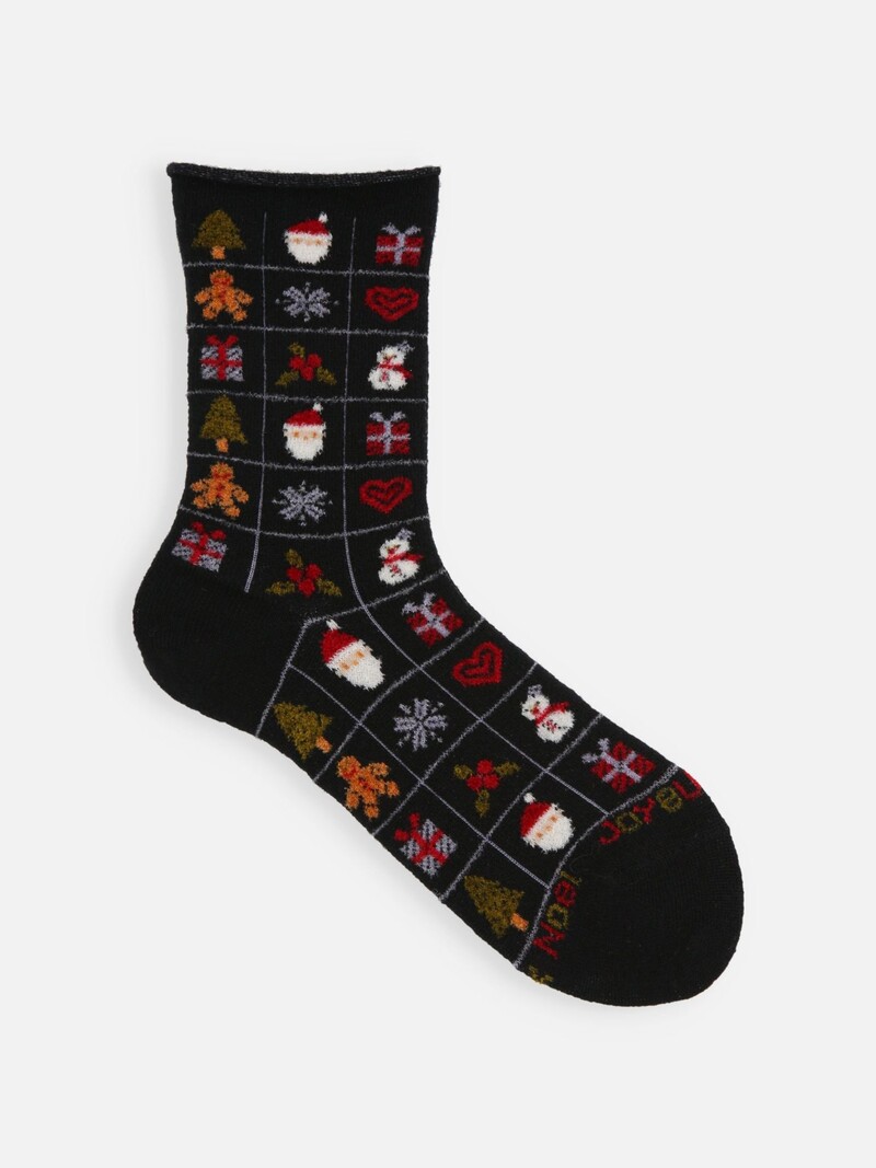 Weihnachts-Rolltop-Socken aus Merinowolle