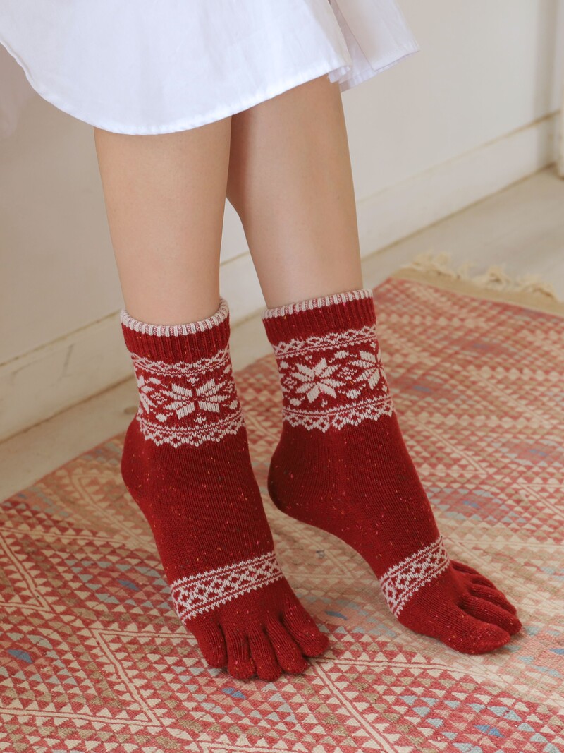 Meia meia jacquard floco de neve com 5 dedos S