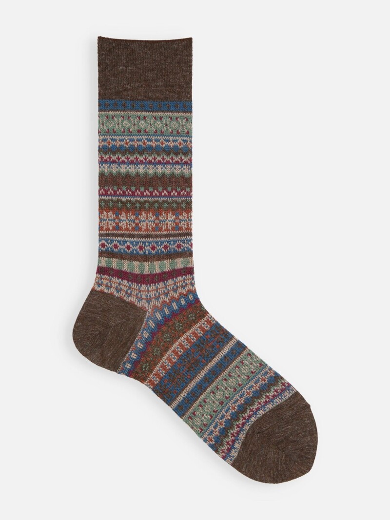 Meia média em jacquard com listras Fair Isle