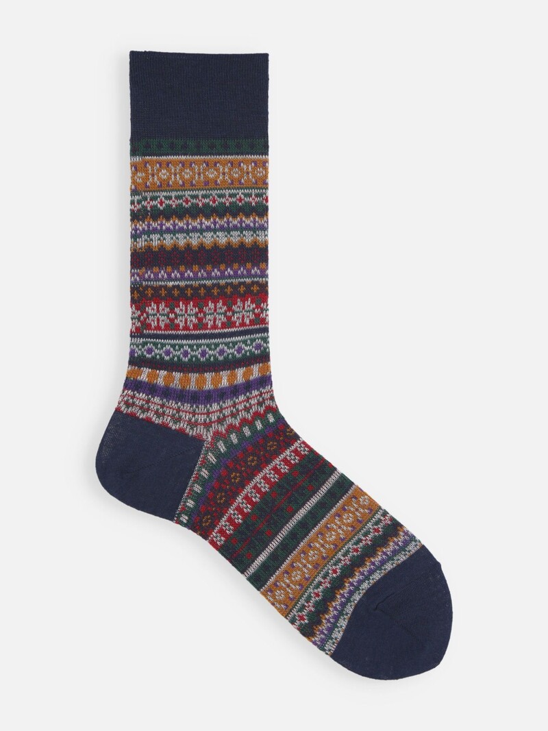 Meia média em jacquard com listras Fair Isle