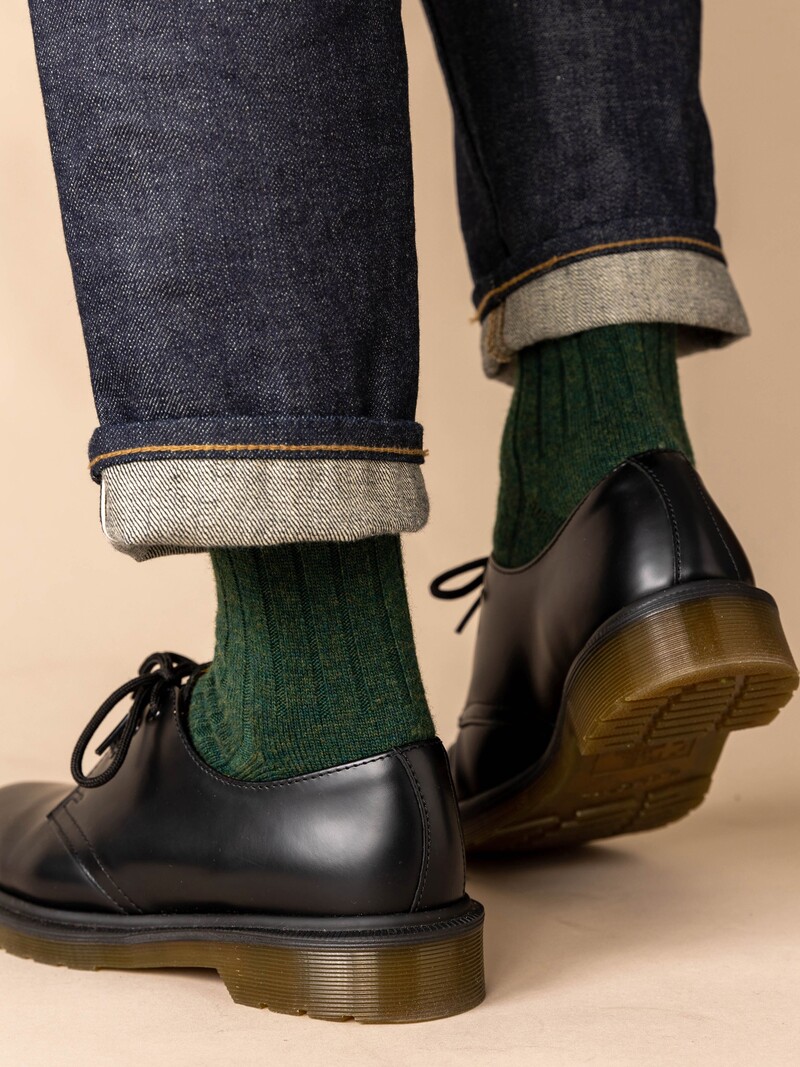 Gerippte kurze Socken aus Premium-Merinowolle L