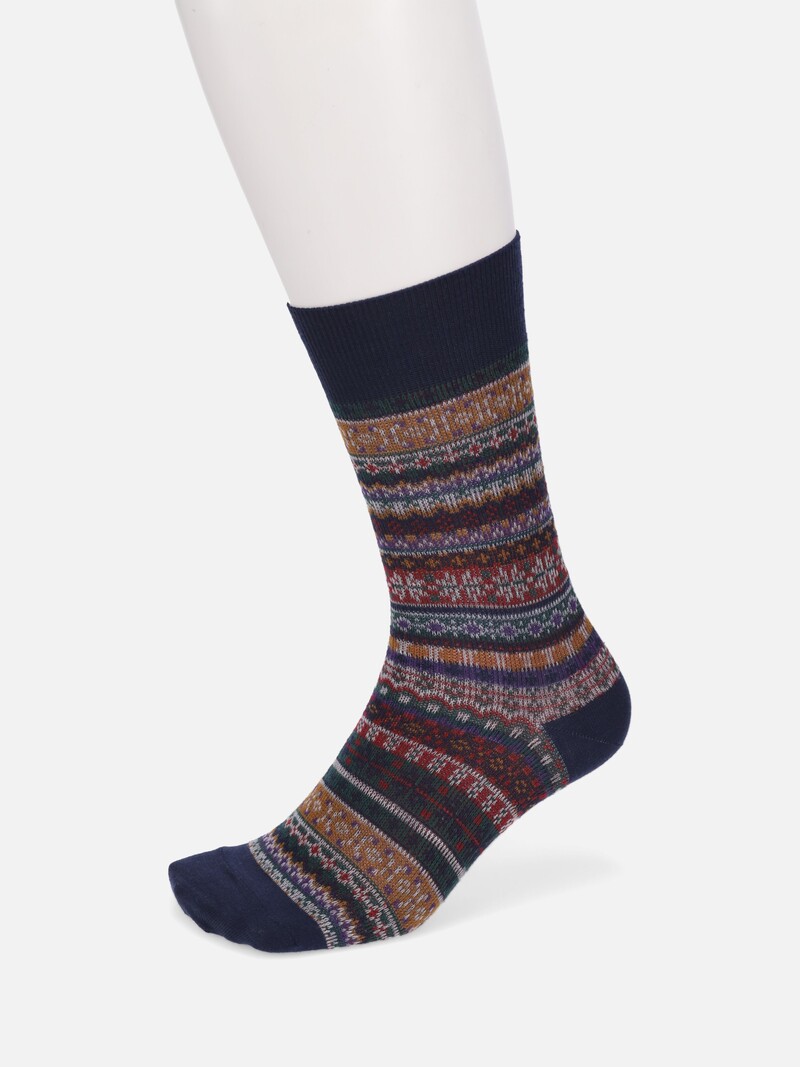 Meia média em jacquard com listras Fair Isle