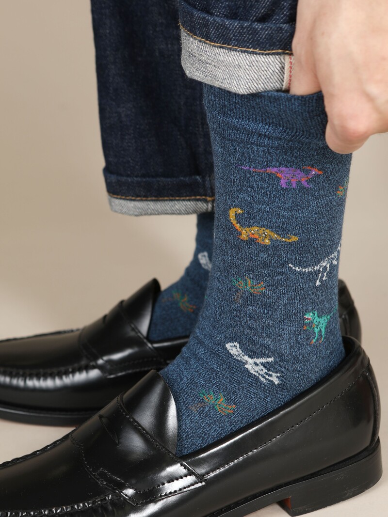 Dinosaur Pattern Crew Socks M