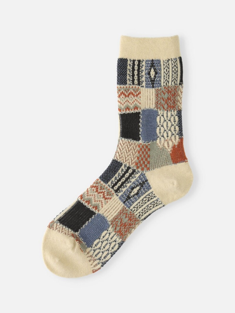 Wollen jacquard patchwork ronde sokken