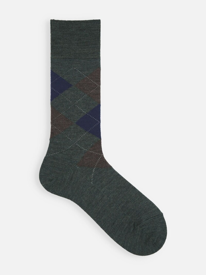 Merino Wool Argyle Mid-Calf Socks M