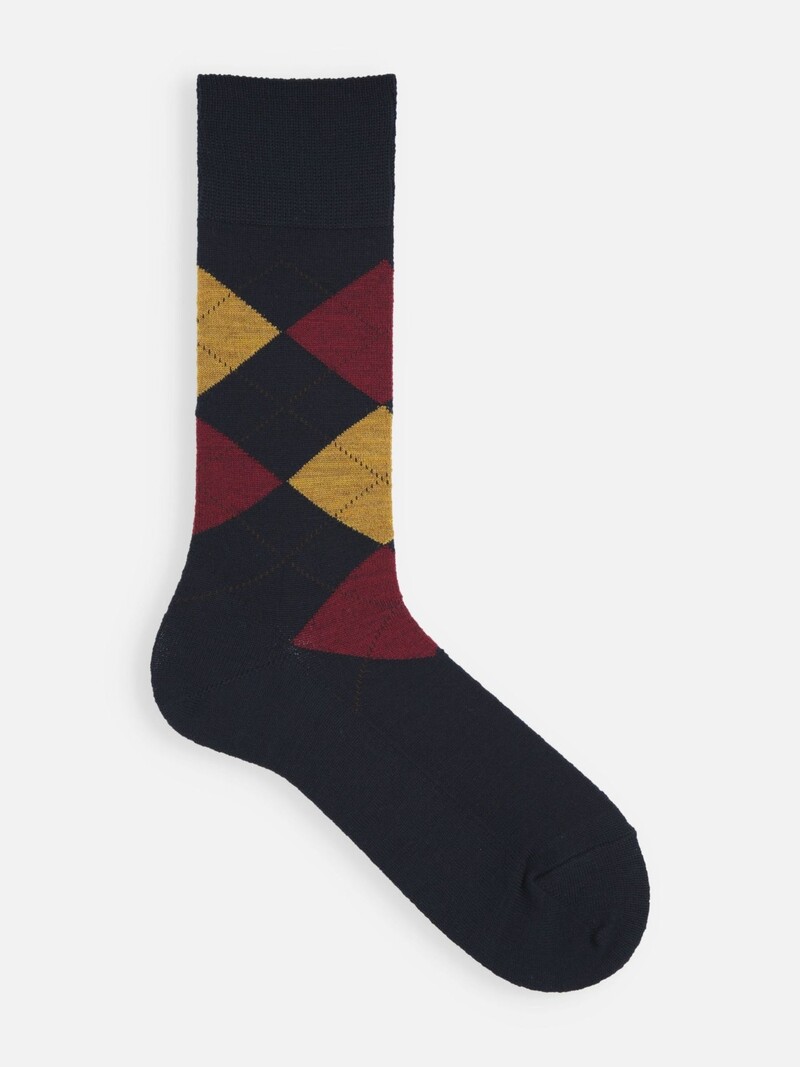 Merino Wool Argyle Mid-Calf Socks M