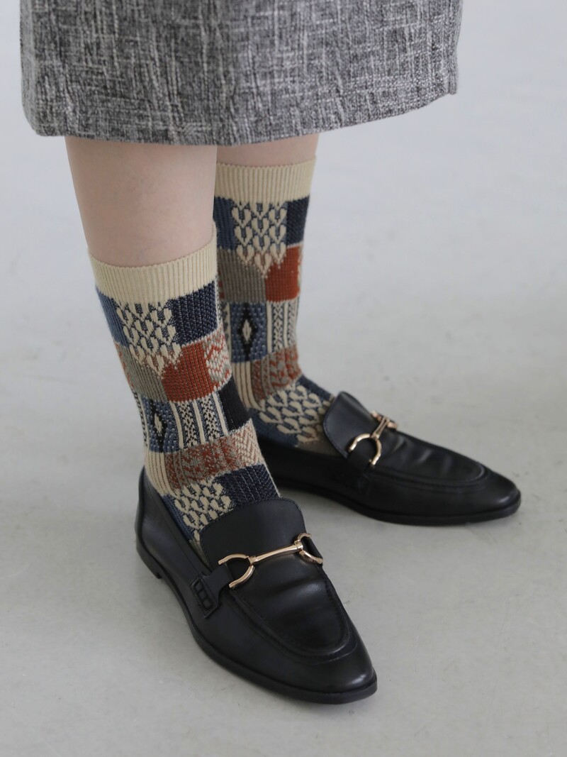 Crew-Socken aus Woll-Jacquard-Patchwork