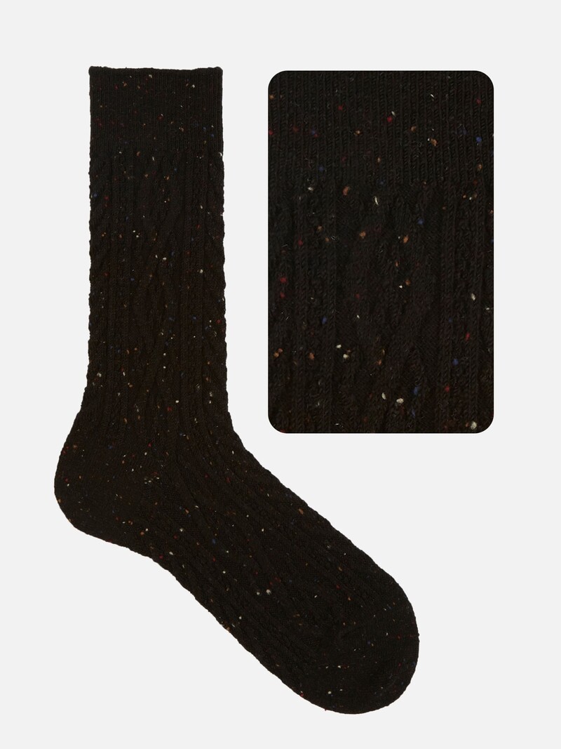 Cable Knit Flecked Mid-Calf Socks M