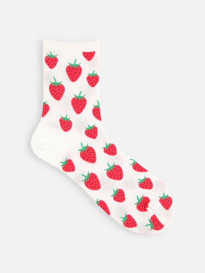 Calcetín fino estampado fresas