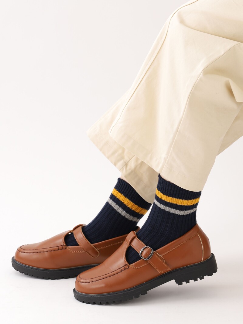 Bicolore Line Top Rib Ankle Socks