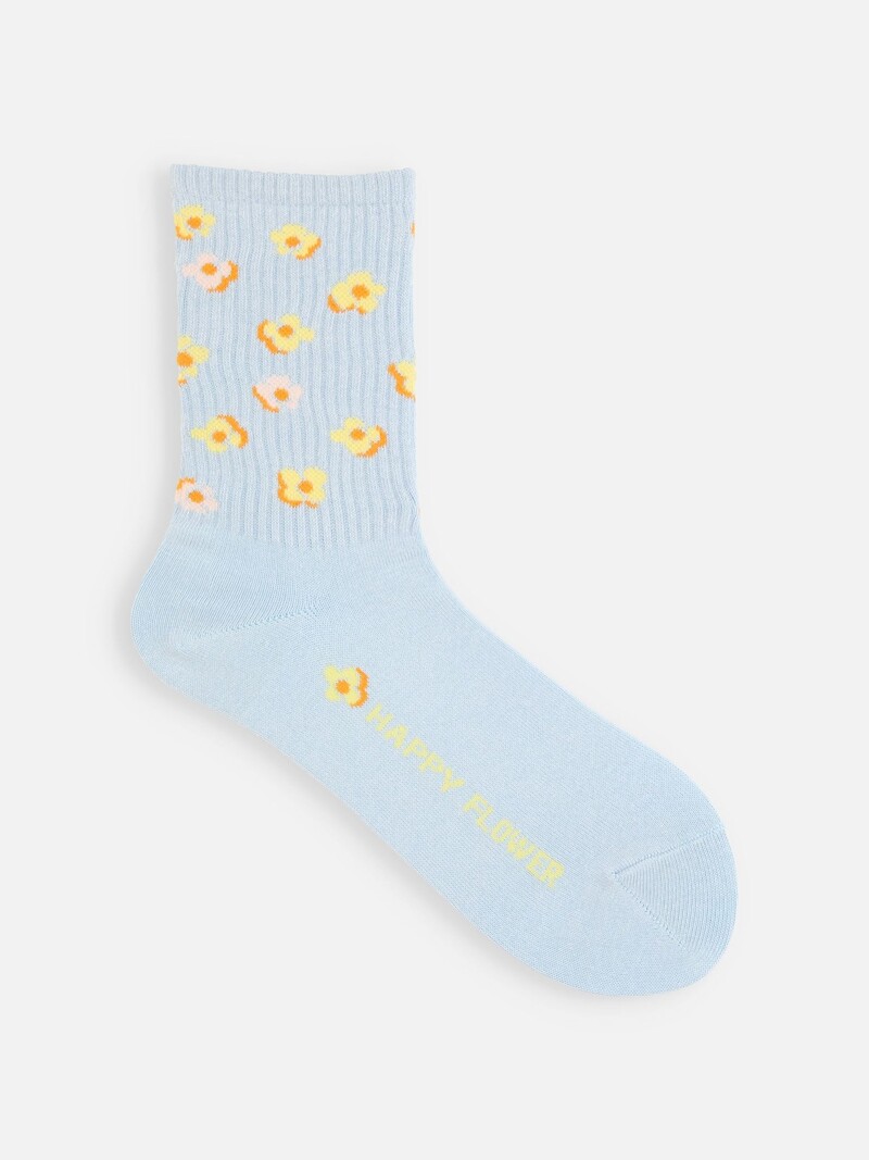 American Ribbed Flower Crew Socks