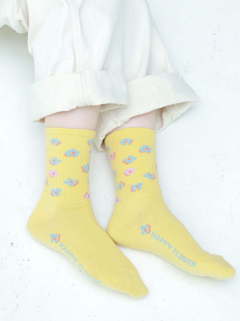 American Ribbed Flower Crew Socken