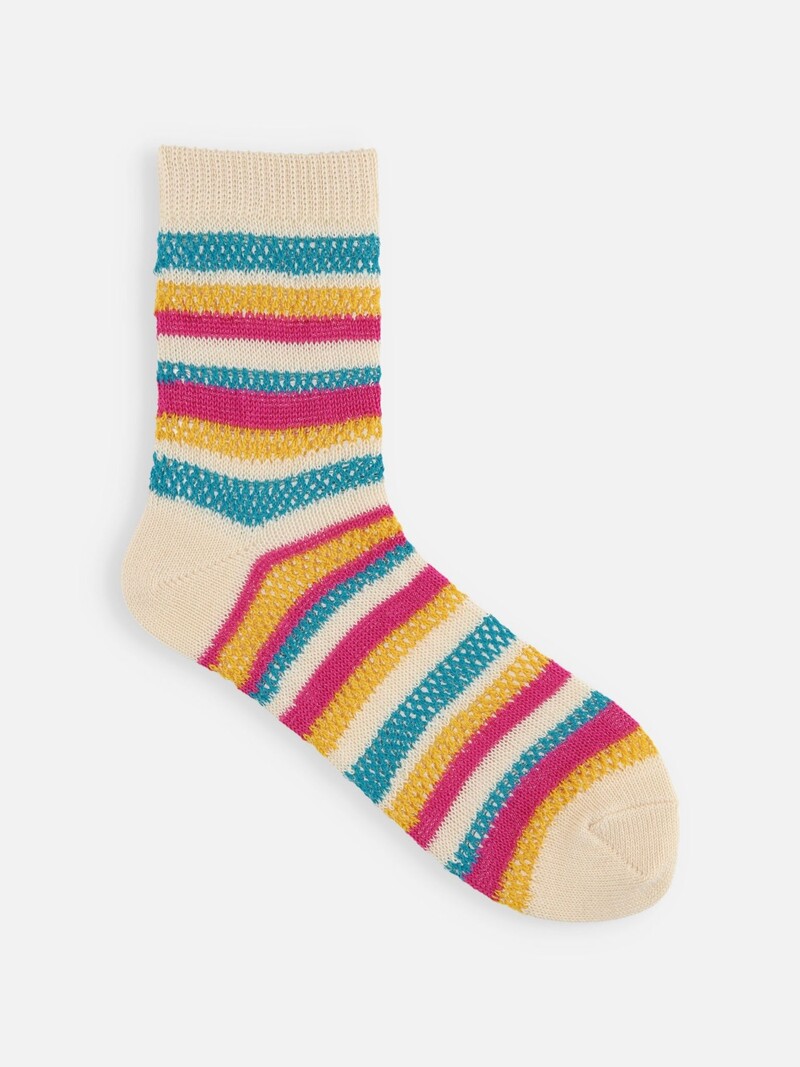 Mesh Multicoloured Stripe Low Crew Socks