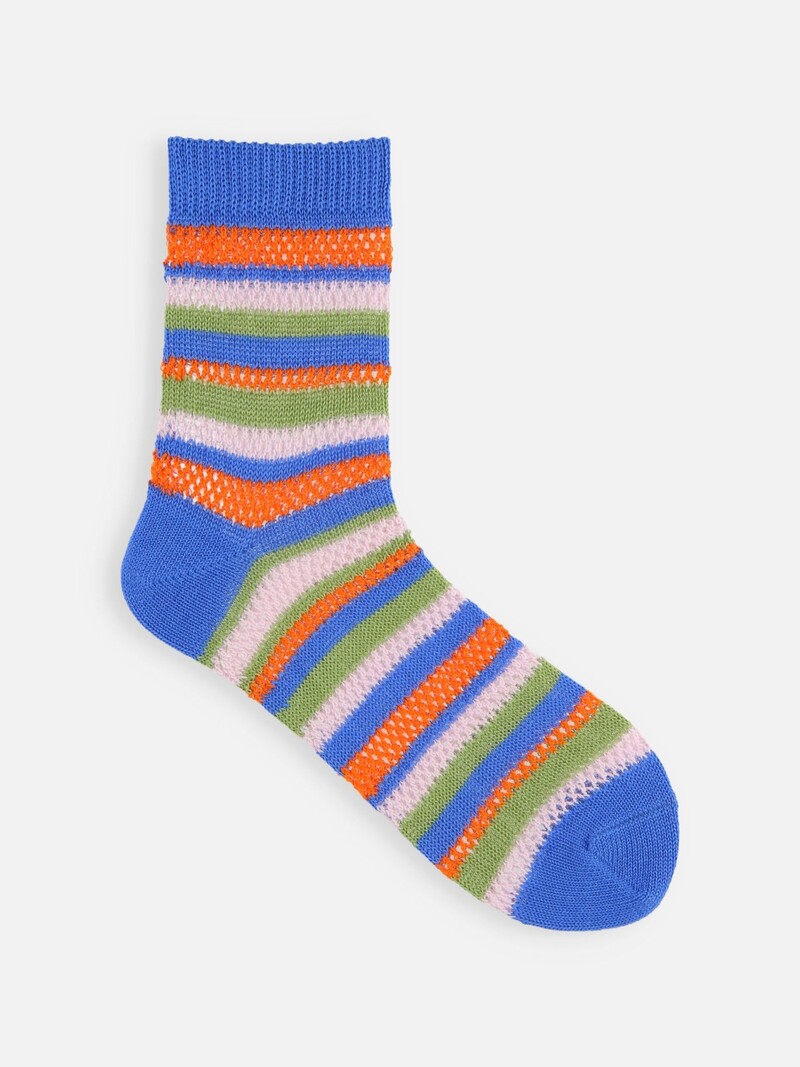 Mesh Multicoloured Stripe Low Crew Socks