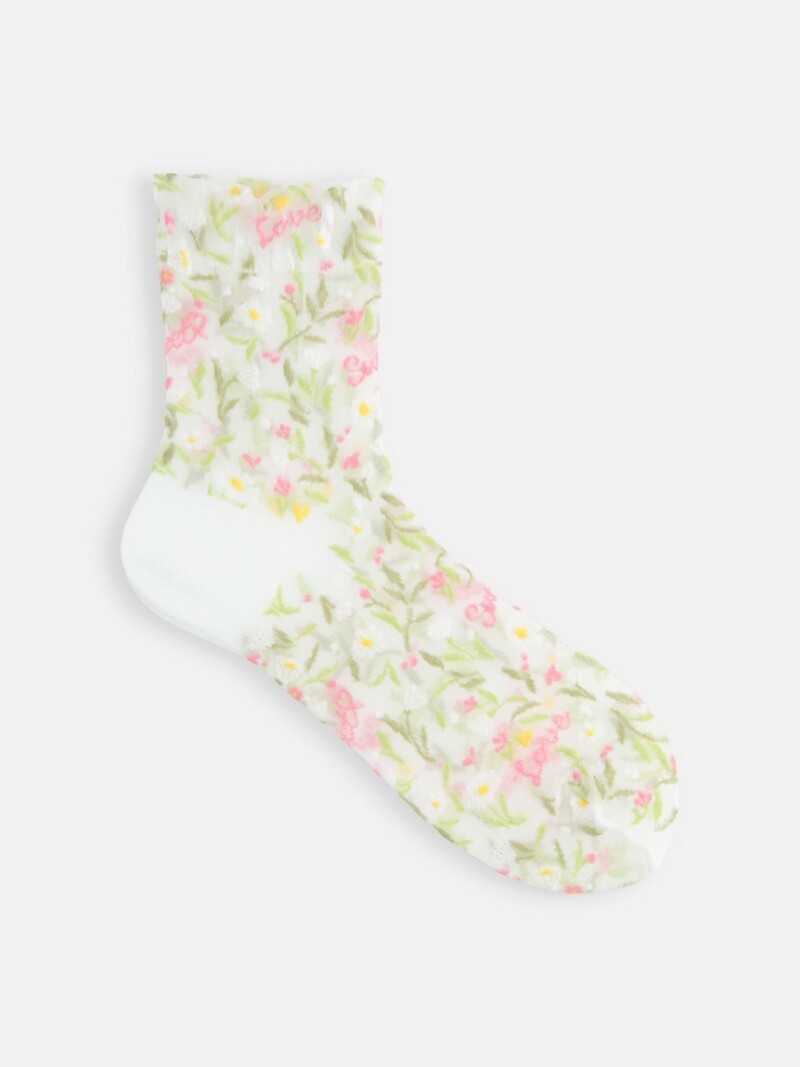 Sheer Flower Love Low Crew Socks