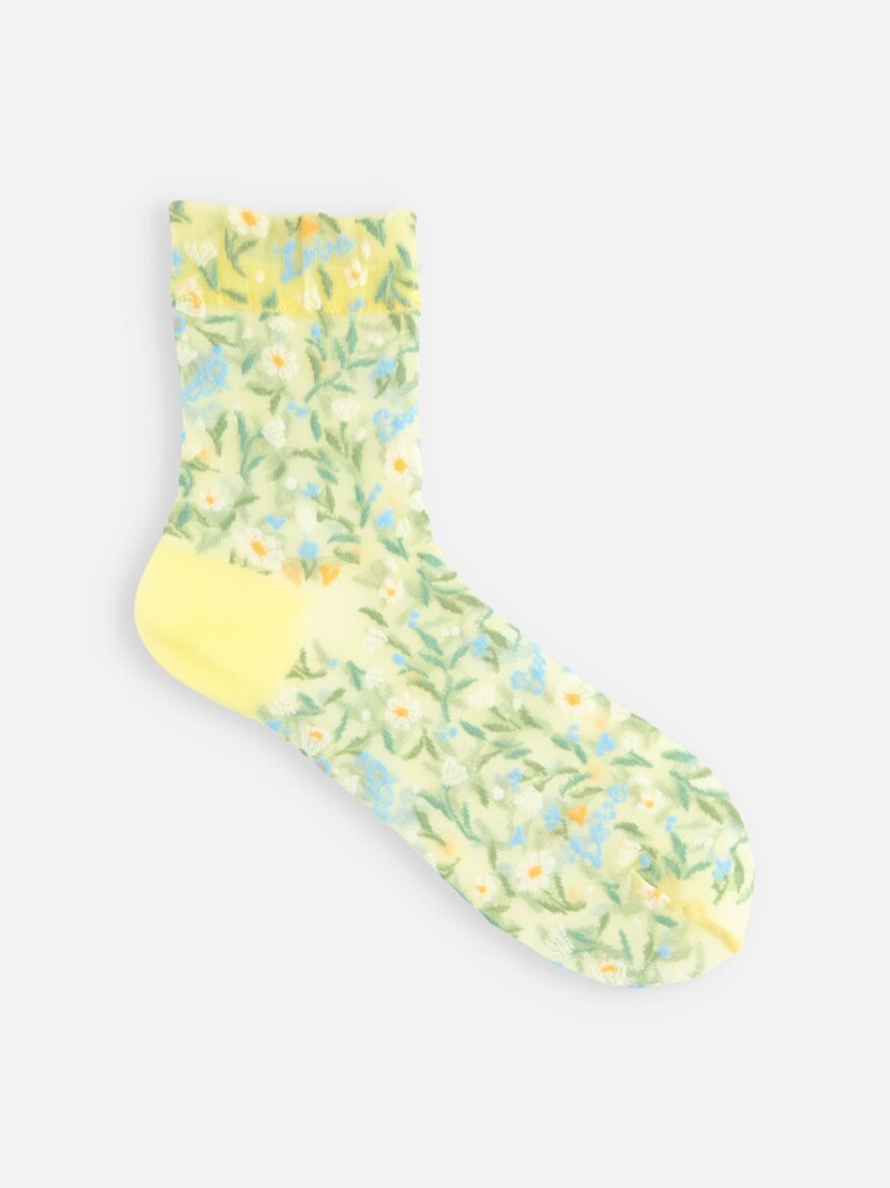 Sheer Flower Love Low Crew Socks